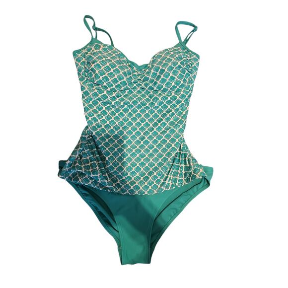 Boden sz 4/6 tankini two piece swimsuit set turquoise blue and white SW43 - Picture 1 of 6